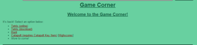 A screenshot of the Game Corner.